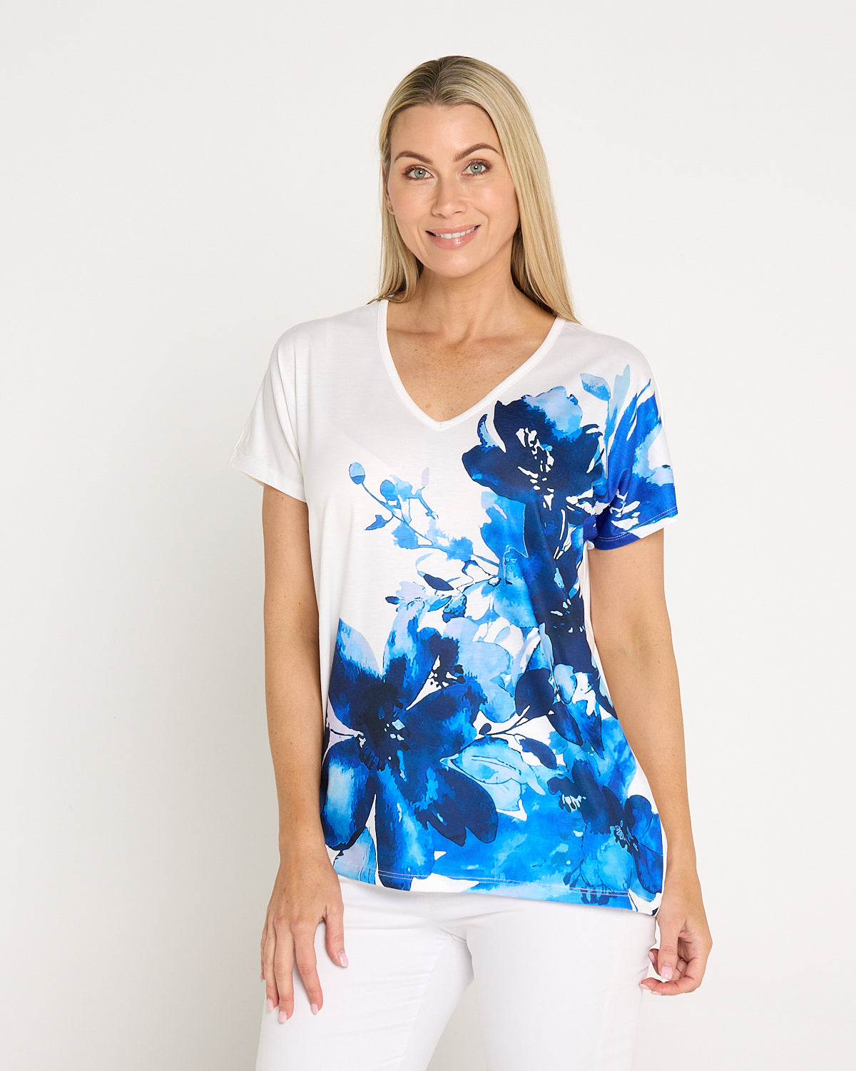Siesta Easy Care Tee - White/Indigo Bloom