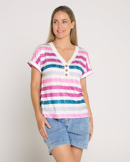 Summer Sailor Tee - White/Pink Stripe