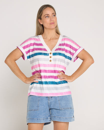 Summer Sailor Tee - White/Pink Stripe