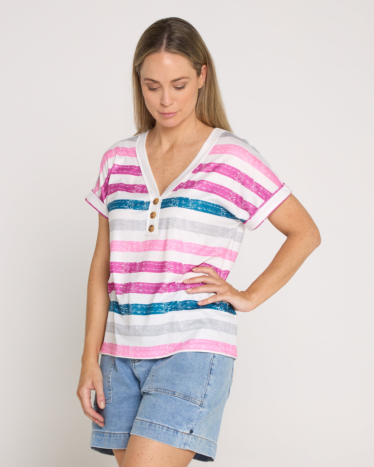 Summer Sailor Tee - White/Pink Stripe
