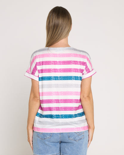 Summer Sailor Tee - White/Pink Stripe
