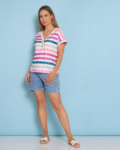 Summer Sailor Tee - White/Pink Stripe