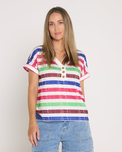Summer Sailor Tee - Green Raspberry Stripe