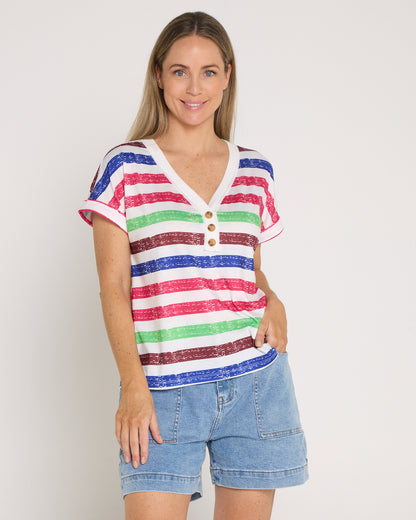 Summer Sailor Tee - Green Raspberry Stripe