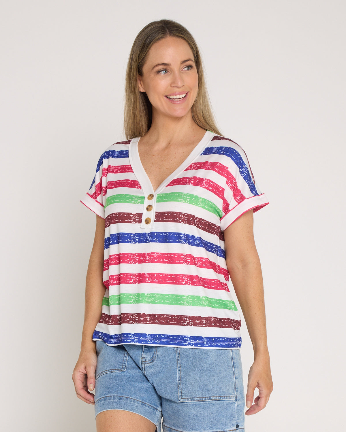 Summer Sailor Tee - Green Raspberry Stripe