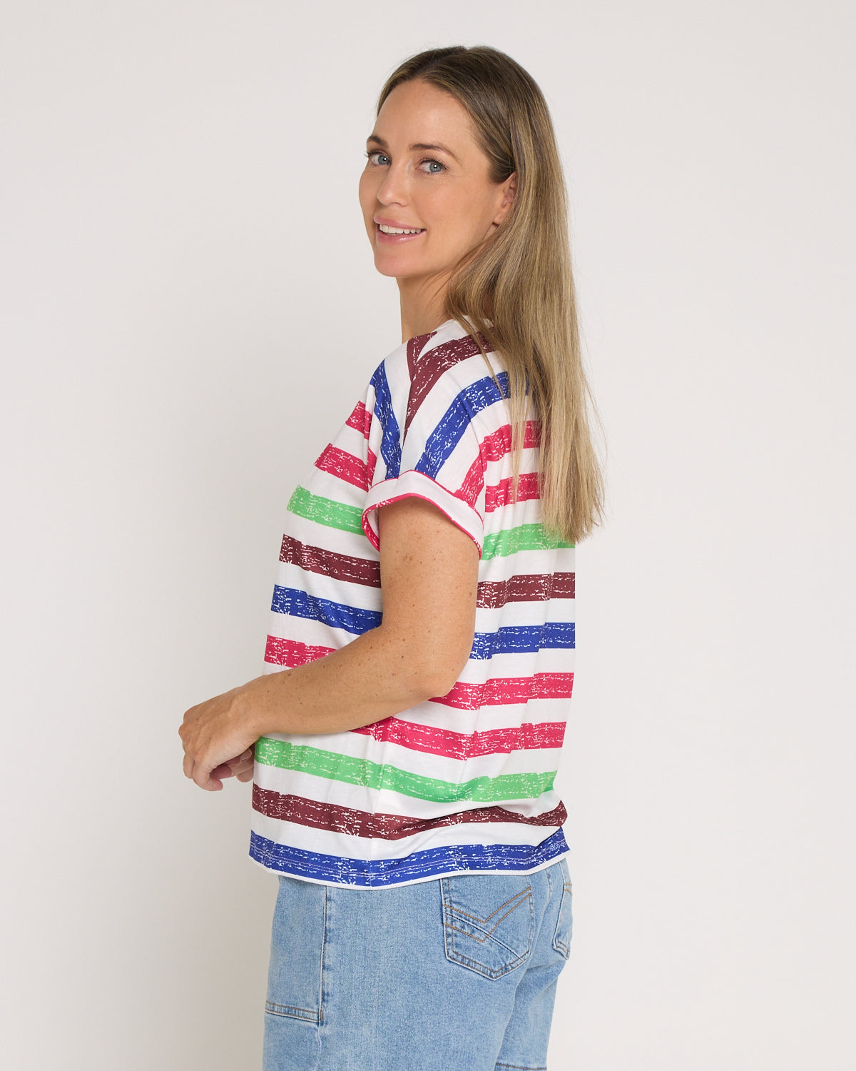 Summer Sailor Tee - Green Raspberry Stripe