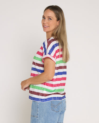 Summer Sailor Tee - Green Raspberry Stripe