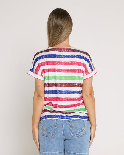Summer Sailor Tee - Green Raspberry Stripe