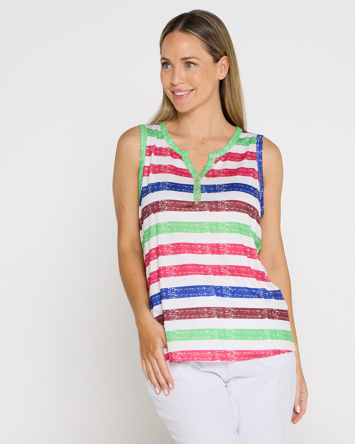 Summer Sailor Tank - Green Raspberry Stripe