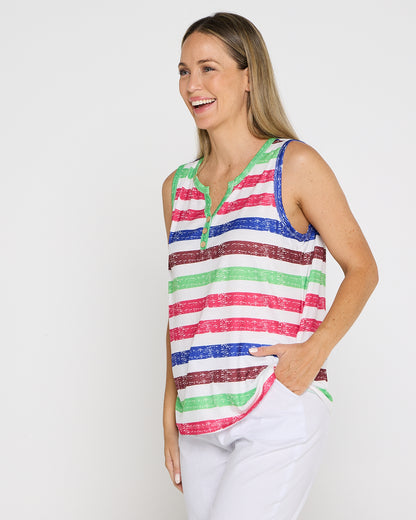 Summer Sailor Tank - Green Raspberry Stripe