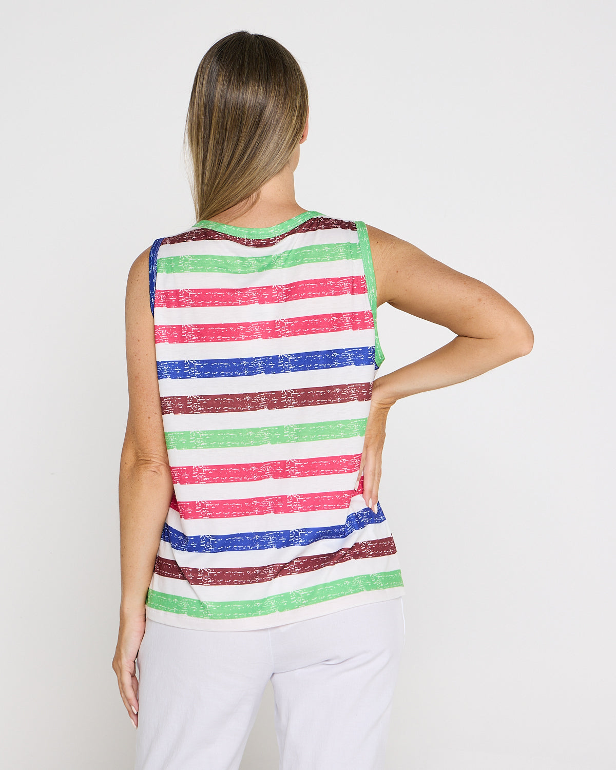 Summer Sailor Tank - Green Raspberry Stripe