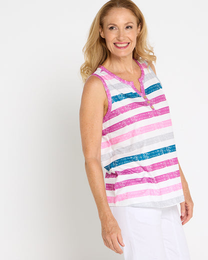 Summer Sailor Tank - White/Pink Stripe