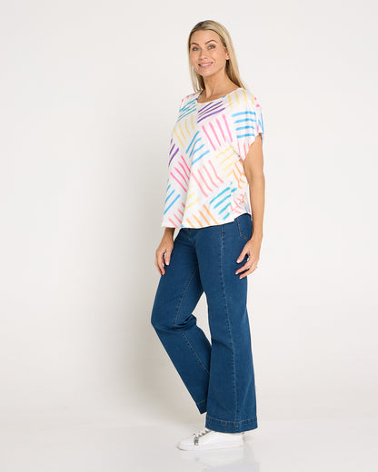 Fiesta Easy Care Tee - White/Rainbow Swatch