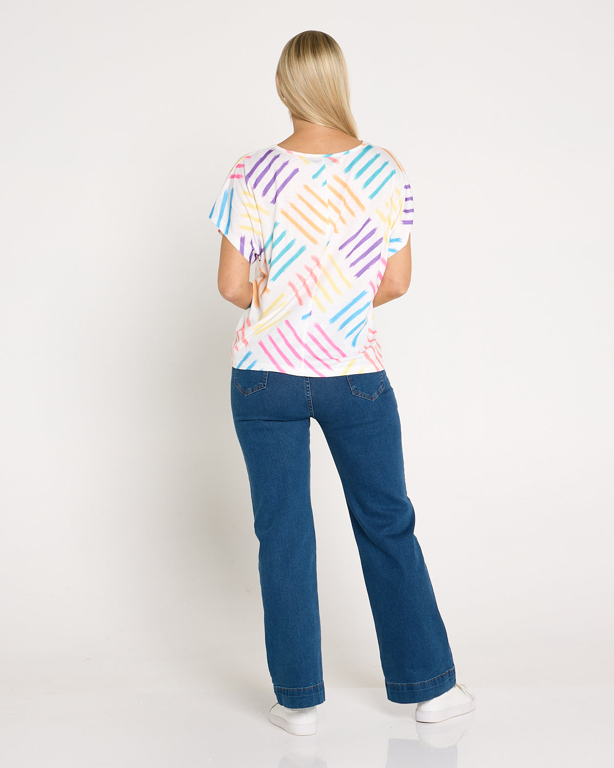 Fiesta Easy Care Tee - White/Rainbow Swatch