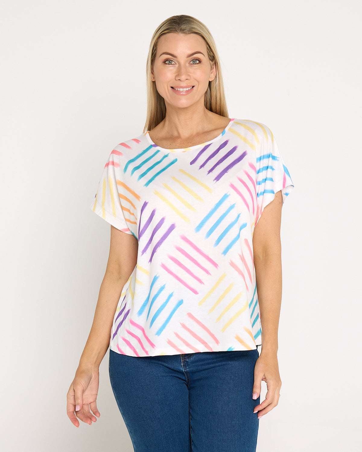 Fiesta Easy Care Tee - White/Rainbow Swatch