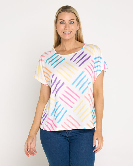 Fiesta Easy Care Tee - White/Rainbow Swatch