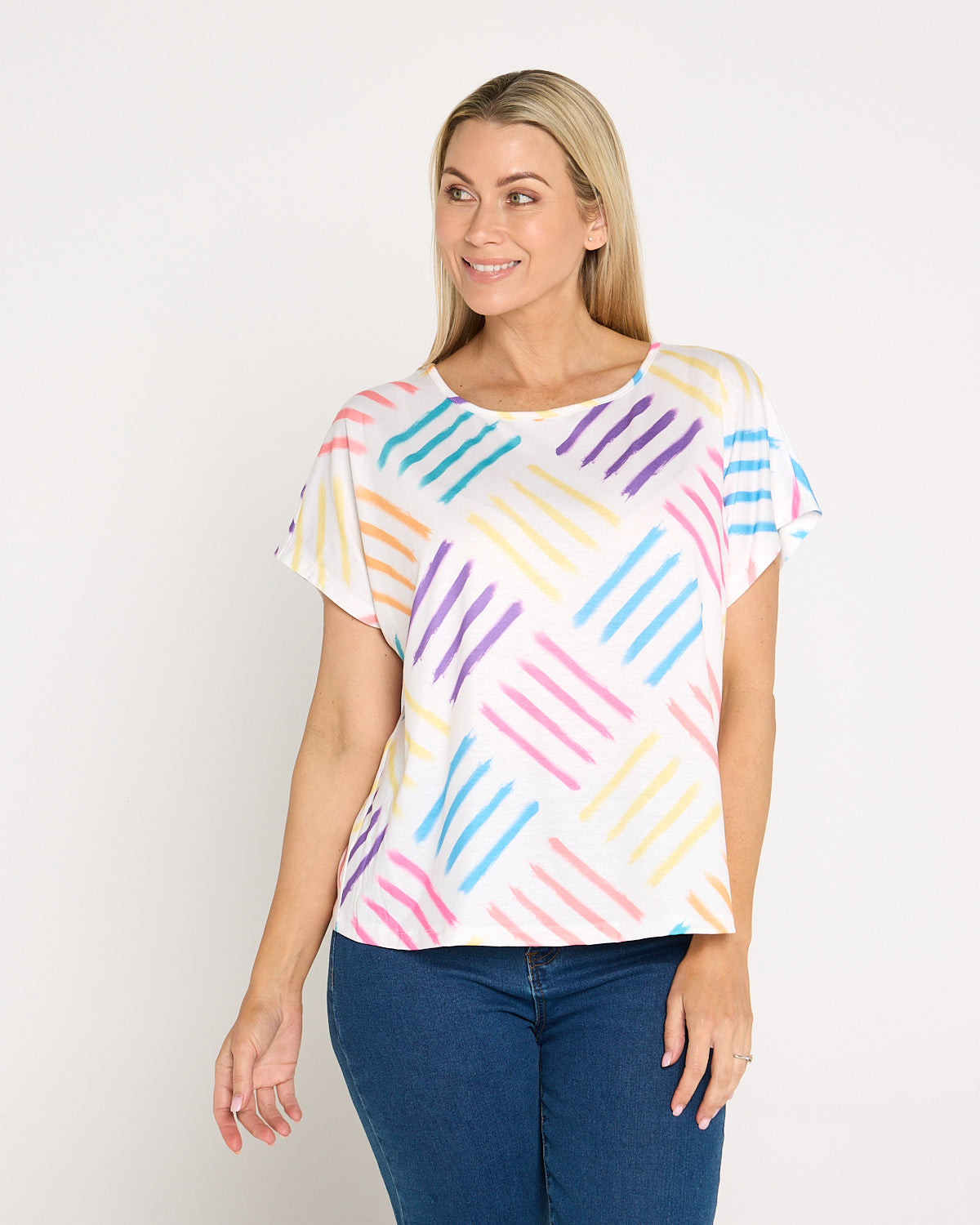 Fiesta Easy Care Tee - White/Rainbow Swatch
