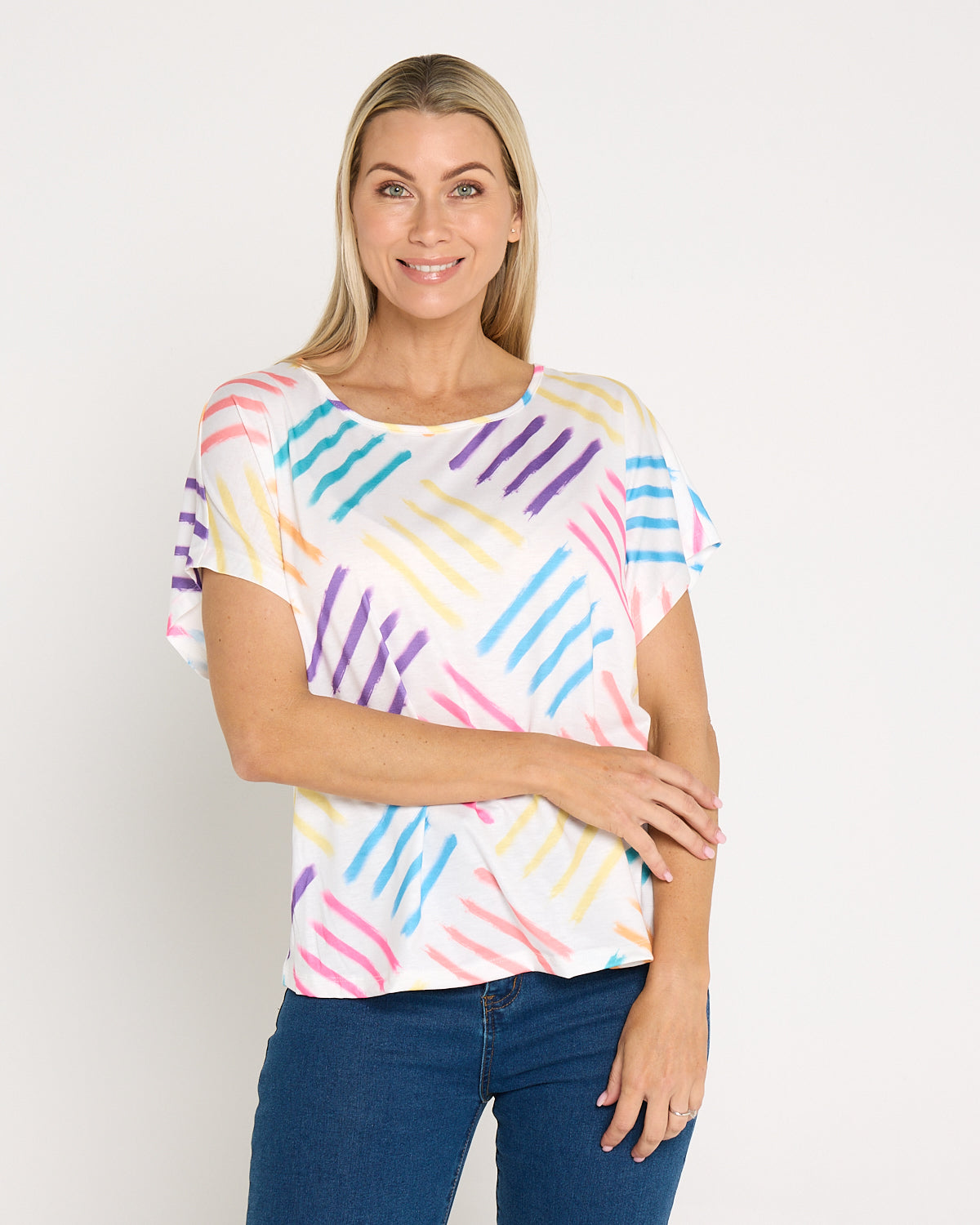 Fiesta Easy Care Tee - White/Rainbow Swatch
