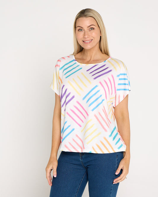 Fiesta Easy Care Tee - White/Rainbow Swatch