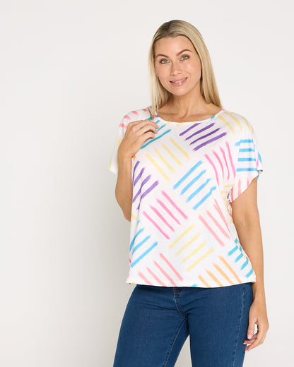 Fiesta Easy Care Tee - White/Rainbow Swatch