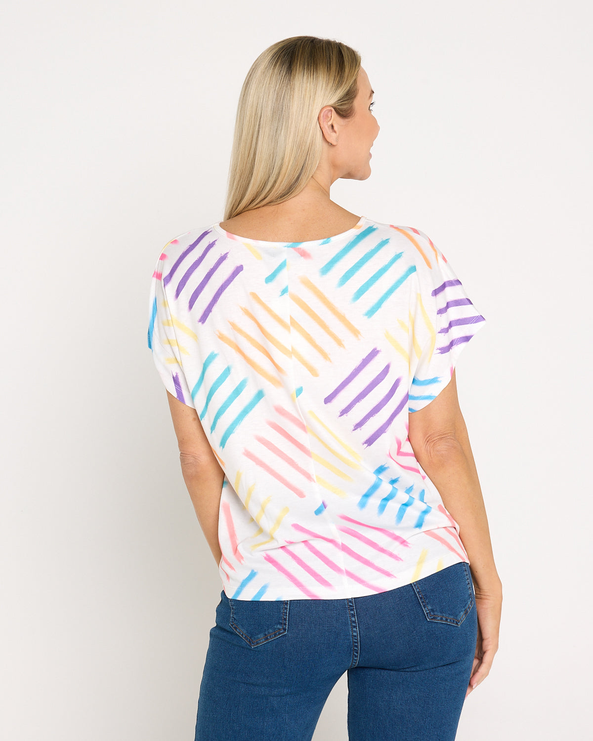 Fiesta Easy Care Tee - White/Rainbow Swatch