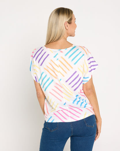Fiesta Easy Care Tee - White/Rainbow Swatch