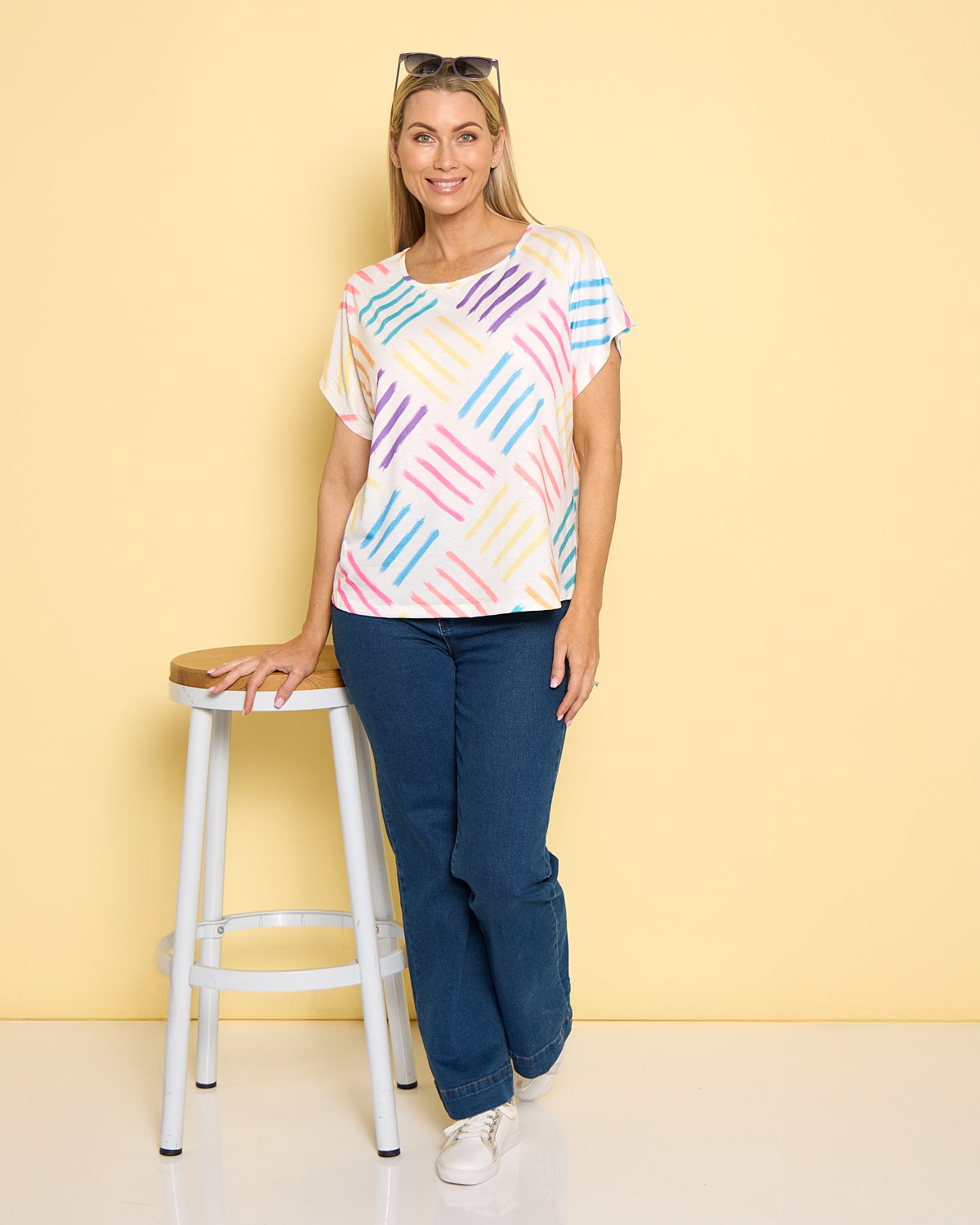 Fiesta Easy Care Tee - White/Rainbow Swatch