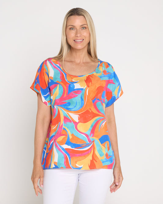 Misty Cap Sleeve Relaxed Top - Swirl