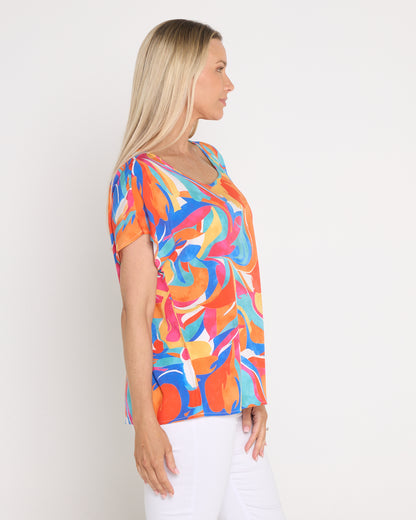 Misty Cap Sleeve Relaxed Top - Swirl