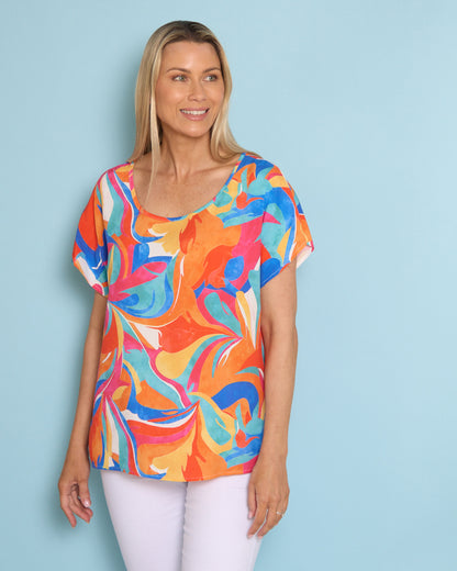 Misty Cap Sleeve Relaxed Top - Swirl