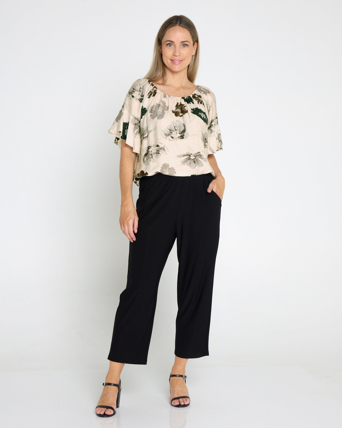 Naturalist Top - Cream/Choc Khaki Floral