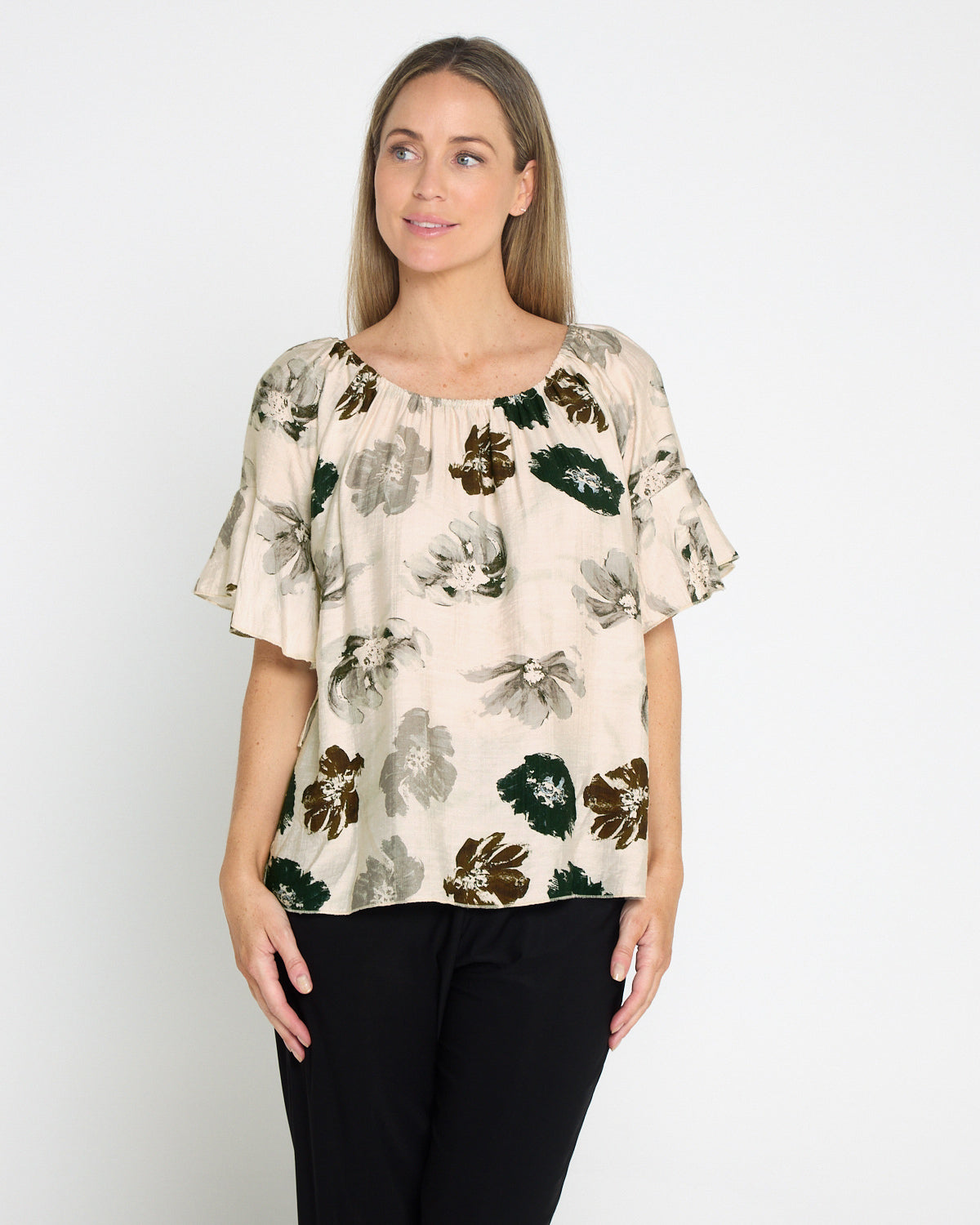 Naturalist Top - Cream/Choc Khaki Floral