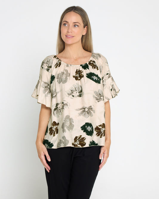 Naturalist Top - Cream/Choc Khaki Floral