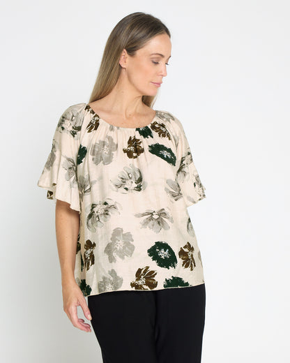 Naturalist Top - Cream/Choc Khaki Floral