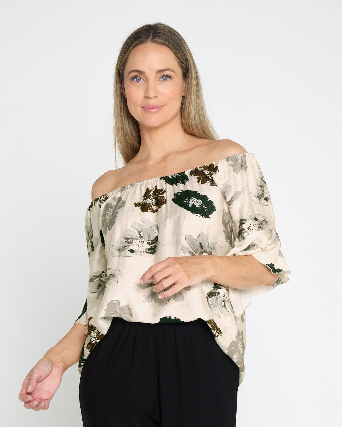Naturalist Top - Cream/Choc Khaki Floral