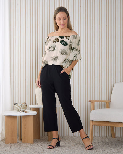 Naturalist Top - Cream/Choc Khaki Floral