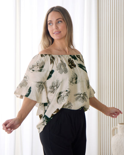 Naturalist Top - Cream/Choc Khaki Floral