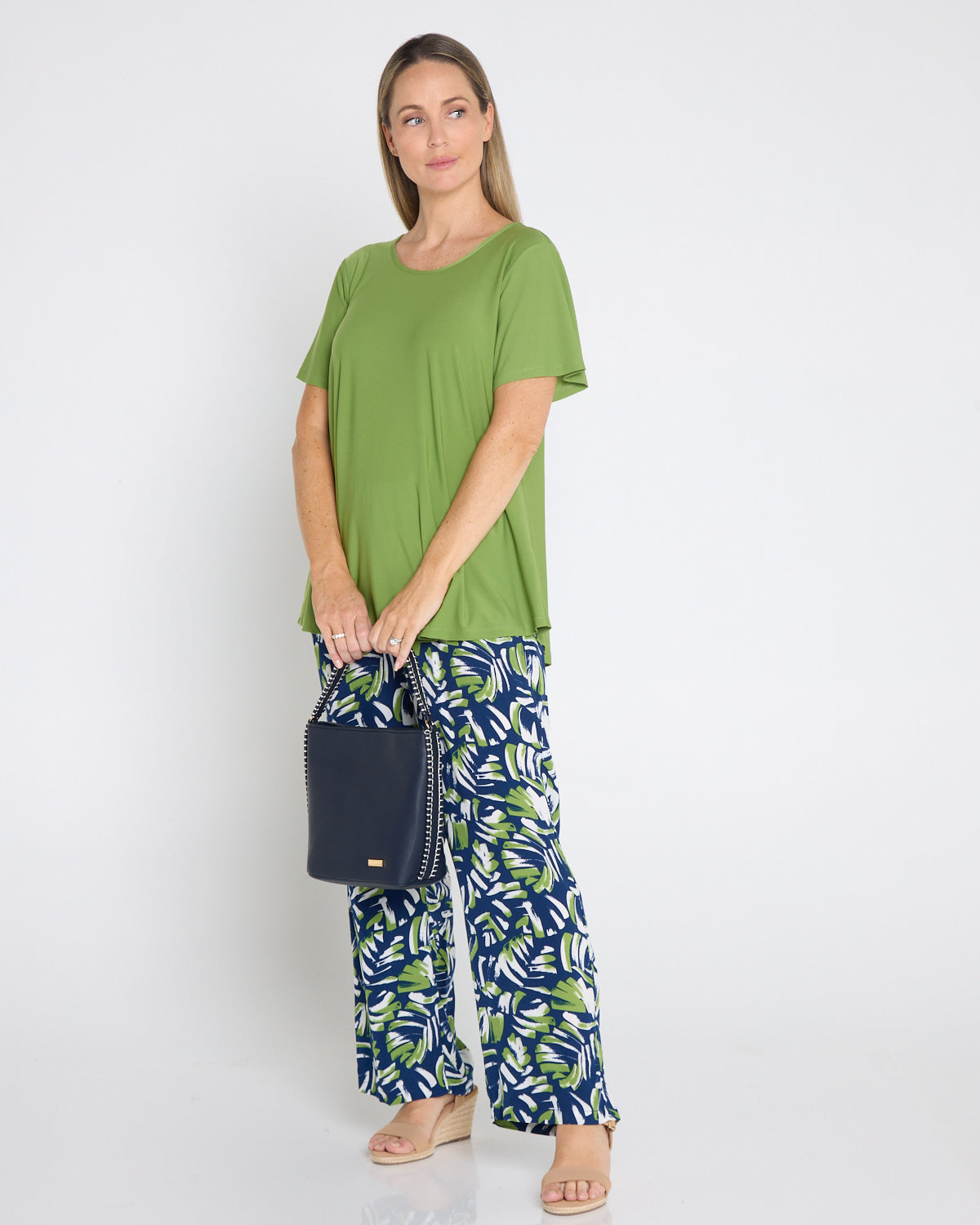 Stevie Blanket Stitch Bucket Bag – Navy & White