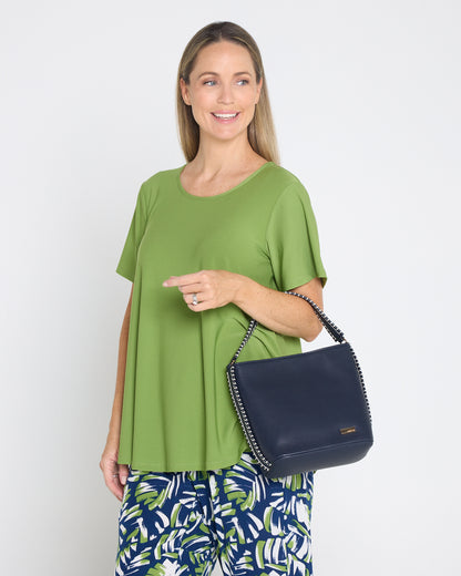 Stevie Blanket Stitch Bucket Bag – Navy & White