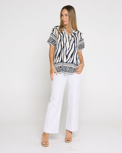 Zimbabwe Border Shirt - Navy