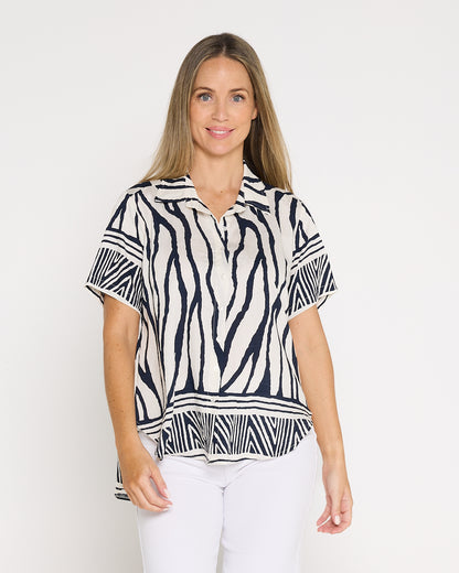 Zimbabwe Border Shirt - Navy