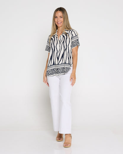 Zimbabwe Border Shirt - Navy