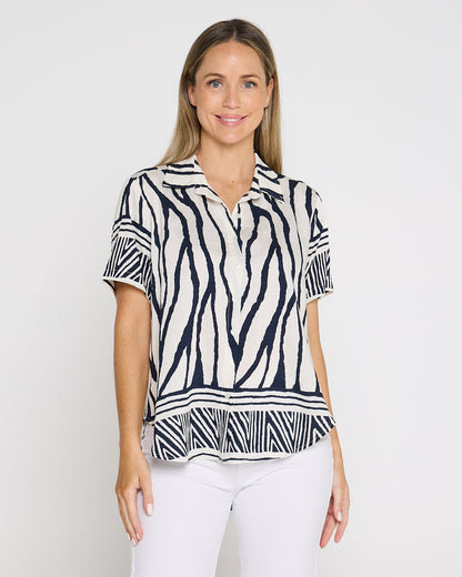 Zimbabwe Border Shirt - Navy