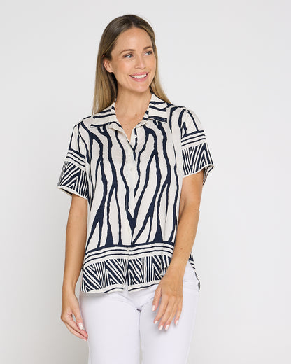 Zimbabwe Border Shirt - Navy