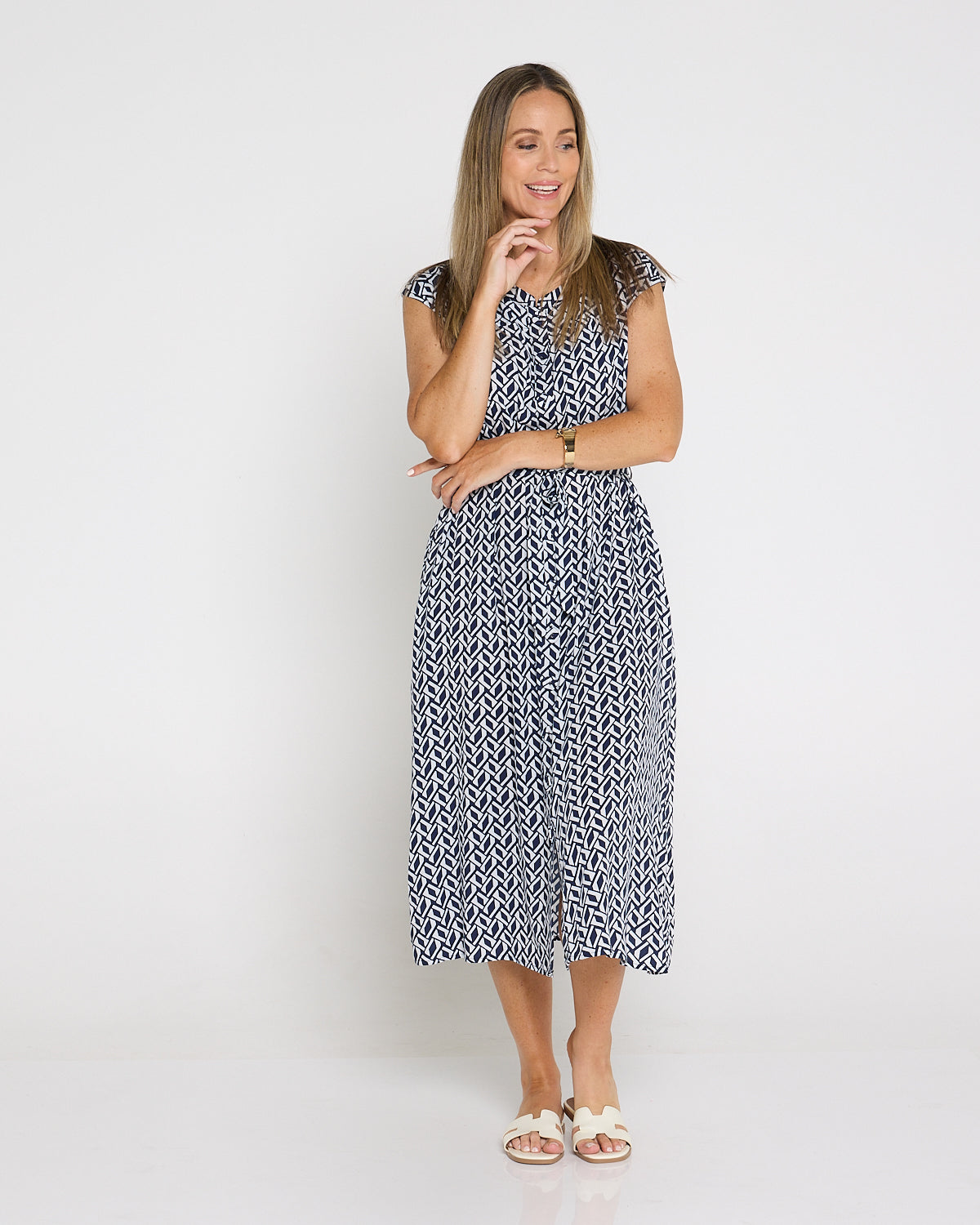 Theodore Sleeveless Shirt Dress - Navy/White
