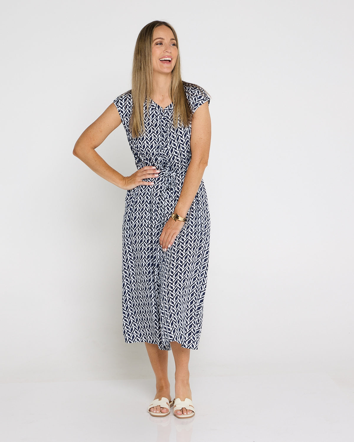 Theodore Sleeveless Shirt Dress - Navy/White