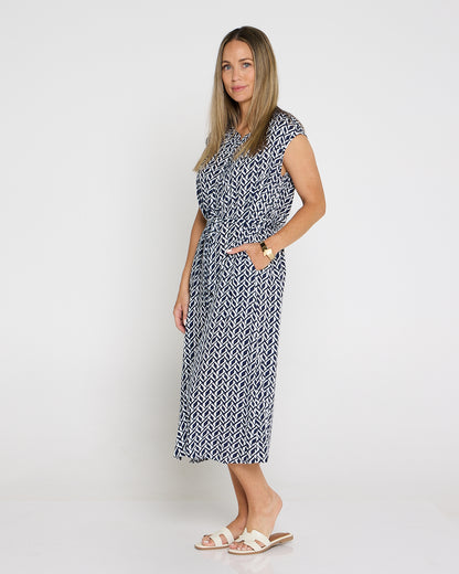 Theodore Sleeveless Shirt Dress - Navy/White