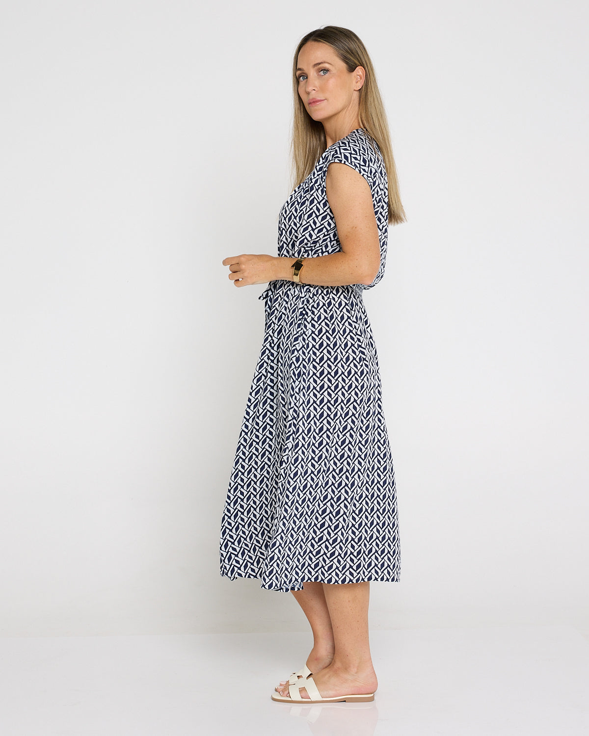 Theodore Sleeveless Shirt Dress - Navy/White