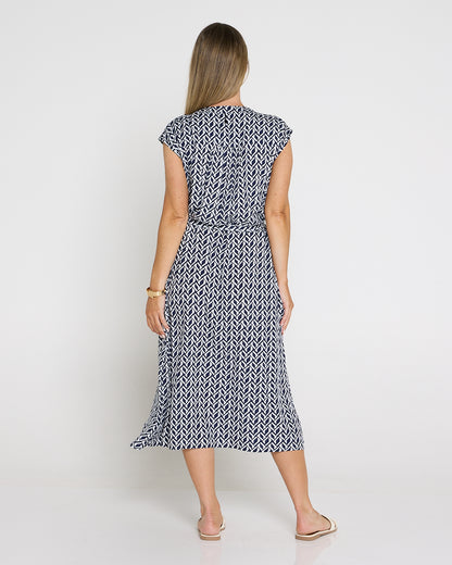 Theodore Sleeveless Shirt Dress - Navy/White