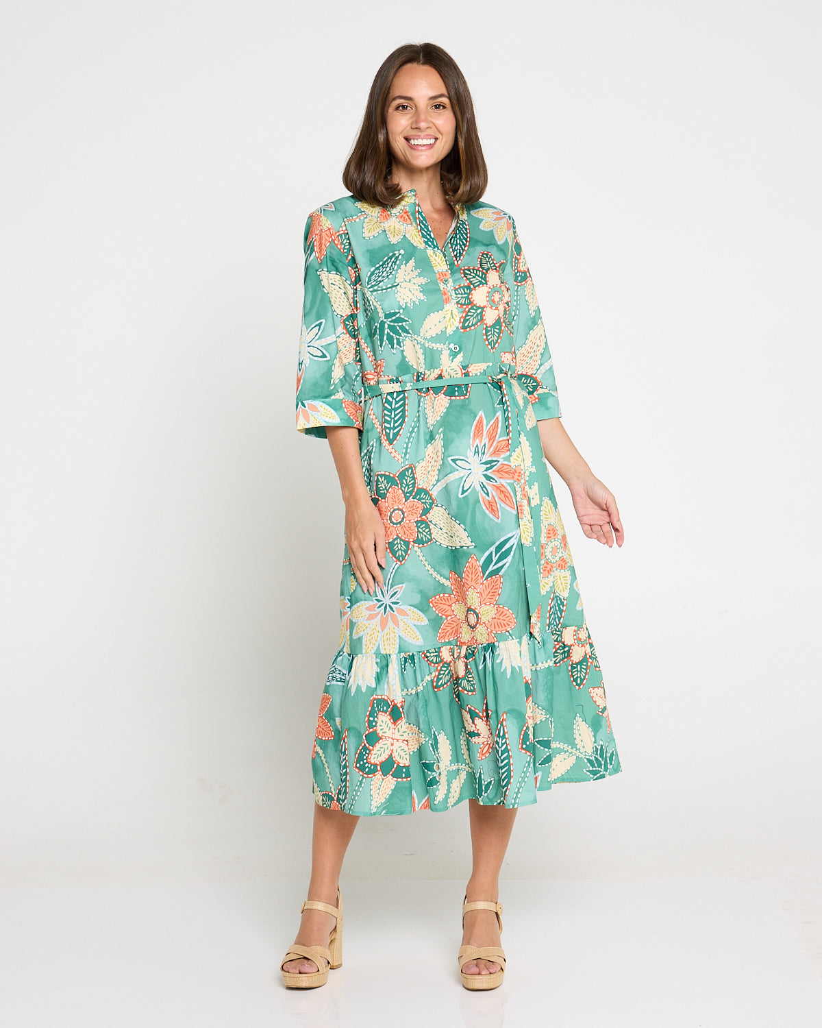Larisa Shirt Dress - Mint/Peach Floral